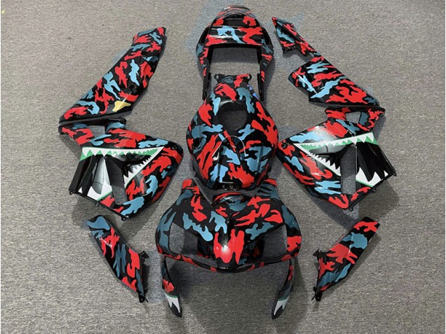 Red and Blue Camo 2003-2004 Honda CBR600RR Motorcycle Fairing Red and Blue Camo 2003-2004 Honda CBR600RR Motorcycle Fairing