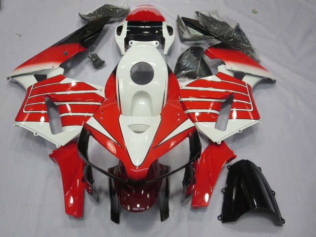 Red and White Large Stripe 2005-2006 Honda CBR600RR Motorcycle Fairing Red and White Large Stripe 2005-2006 Honda CBR600RR Motorcycle Fairing