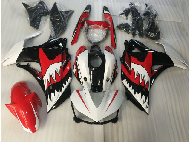 Red and White Shark 2015-2018 Yamaha R3 Motorcycle Fairing Red and White Shark 2015-2018 Yamaha R3 Motorcycle Fairing