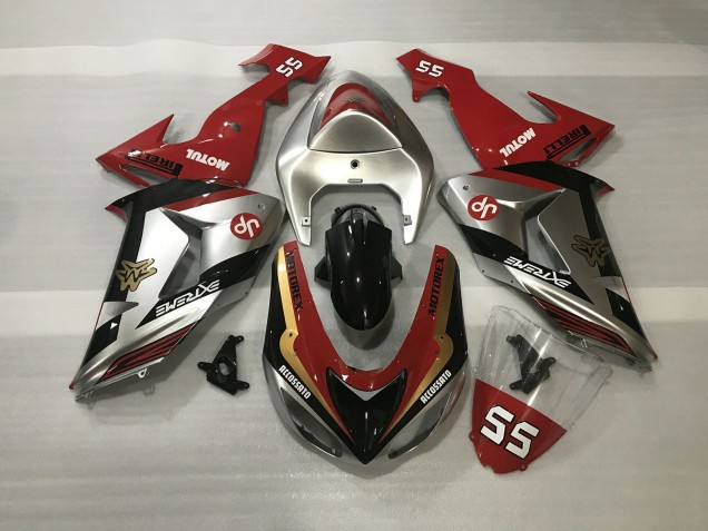 Shiny Silver & Red 2006-2007 Kawasaki ZX10R Motorcycle Fairing Shiny Silver & Red 2006-2007 Kawasaki ZX10R Motorcycle Fairing