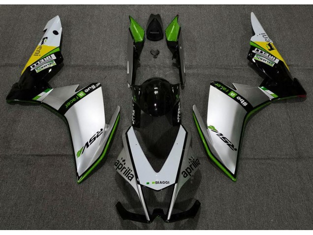 Silver Pirelli & Green 2010-2015 Aprilia RSV4 1000 Motorcycle Fairing Silver Pirelli & Green 2010-2015 Aprilia RSV4 1000 Motorcycle Fairing
