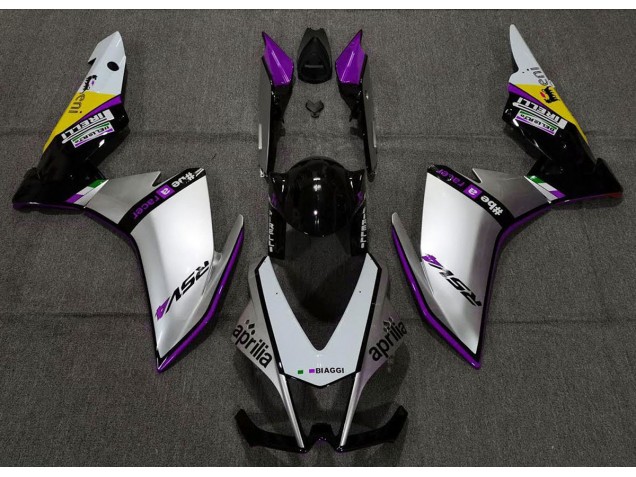 Silver Pirelli & Purple 2010-2015 Aprilia RSV4 1000 Motorcycle Fairing Silver Pirelli & Purple 2010-2015 Aprilia RSV4 1000 Motorcycle Fairing