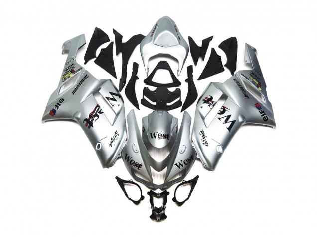 Silver West Gloss 2007-2008 Kawasaki ZX6R Motorcycle Fairing Silver West Gloss 2007-2008 Kawasaki ZX6R Motorcycle Fairing