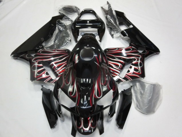 Silver and Red Flame 2005-2006 Honda CBR600RR Motorcycle Fairing Silver and Red Flame 2005-2006 Honda CBR600RR Motorcycle Fairing