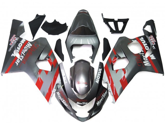 Silver and Red MoviStar 2004-2005 Suzuki GSXR 600-750 Motorcycle Fairing Silver and Red MoviStar 2004-2005 Suzuki GSXR 600-750 Motorcycle Fairing