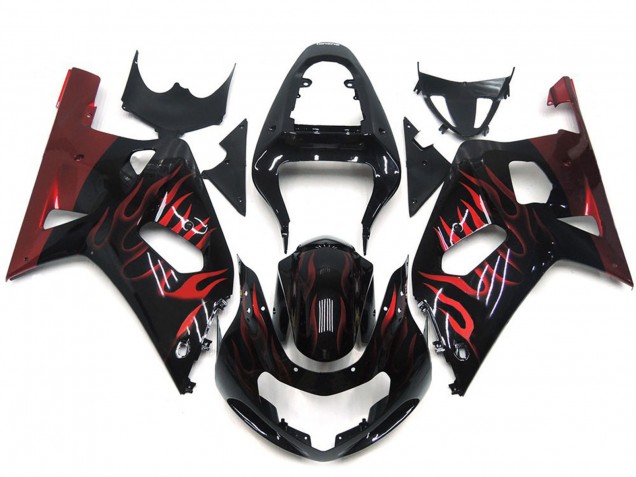 Vibrant Red Flame 2001-2003 Suzuki GSXR 600-750 Motorcycle Fairing Vibrant Red Flame 2001-2003 Suzuki GSXR 600-750 Motorcycle Fairing