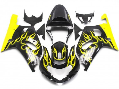 Vibrant Yellow Flame 2001-2003 Suzuki GSXR 600-750 Motorcycle Fairing