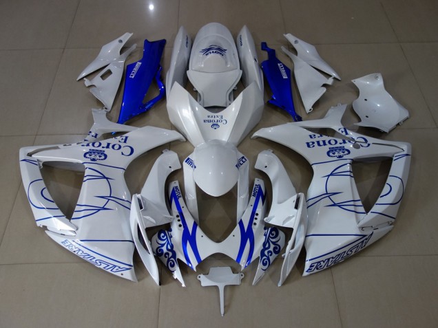 White Corona 2006-2007 Suzuki GSXR 600-750 Motorcycle Fairing White Corona 2006-2007 Suzuki GSXR 600-750 Motorcycle Fairing