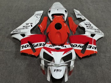 White Red and Orange Repsol 2005-2006 Honda CBR600RR Motorcycle Fairing