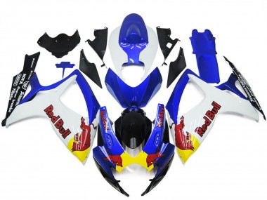 White and Blue Red Bull Custom 2006-2007 Suzuki GSXR 600-750 Motorcycle Fairing