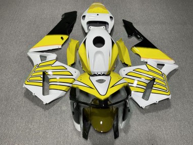 Yellow and White Wings 2005-2006 Honda CBR600RR Motorcycle Fairing